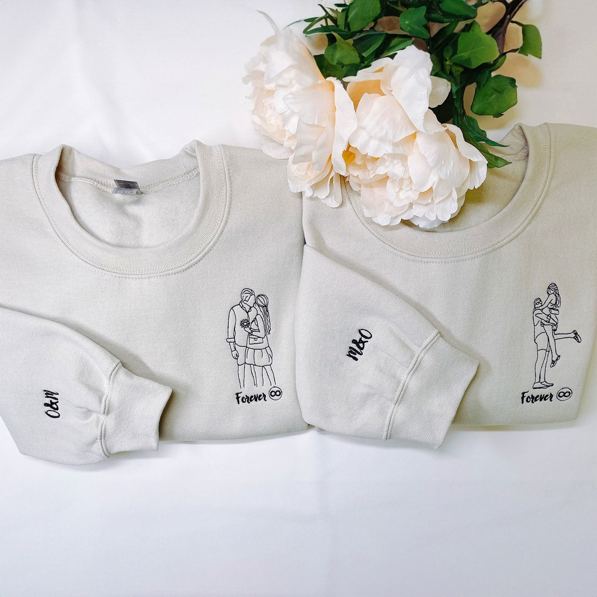 Custom Family Embroidered Crewneck, Custom Outline photo Embroidered Sweatshirt Hoodie, Matching Couple Hoodie