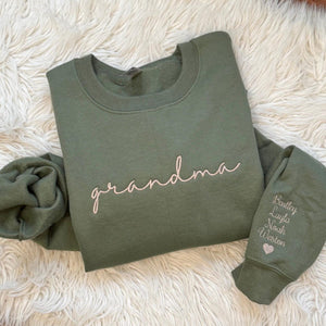 Custom Grandma Embroidered Sweatshirt, Personalized Grandma Embroidered Hoodie, Grandkids names on sleeve