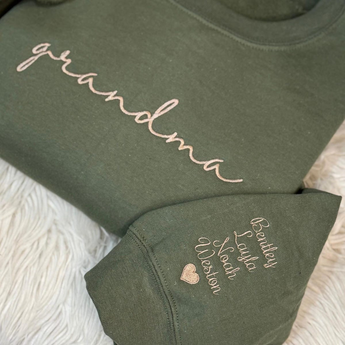 Custom Grandma Embroidered Sweatshirt, Personalized Grandma Embroidered Hoodie, Grandkids names on sleeve