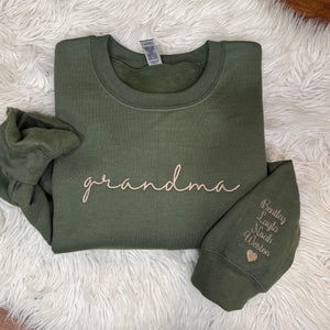 Custom Grandma Embroidered Sweatshirt, Personalized Grandma Embroidered Hoodie, Grandkids names on sleeve