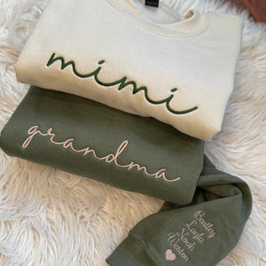 Custom Grandma Embroidered Sweatshirt, Personalized Grandma Embroidered Hoodie, Grandkids names on sleeve