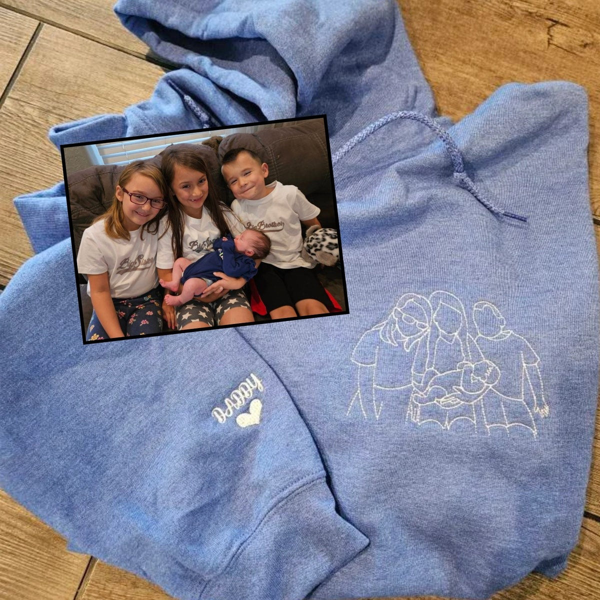Custom Grandma Portrait Embroidered Sweatshirt, Grandpa Hoodie, Personalized Christmas Gift For Grandma Grandpa