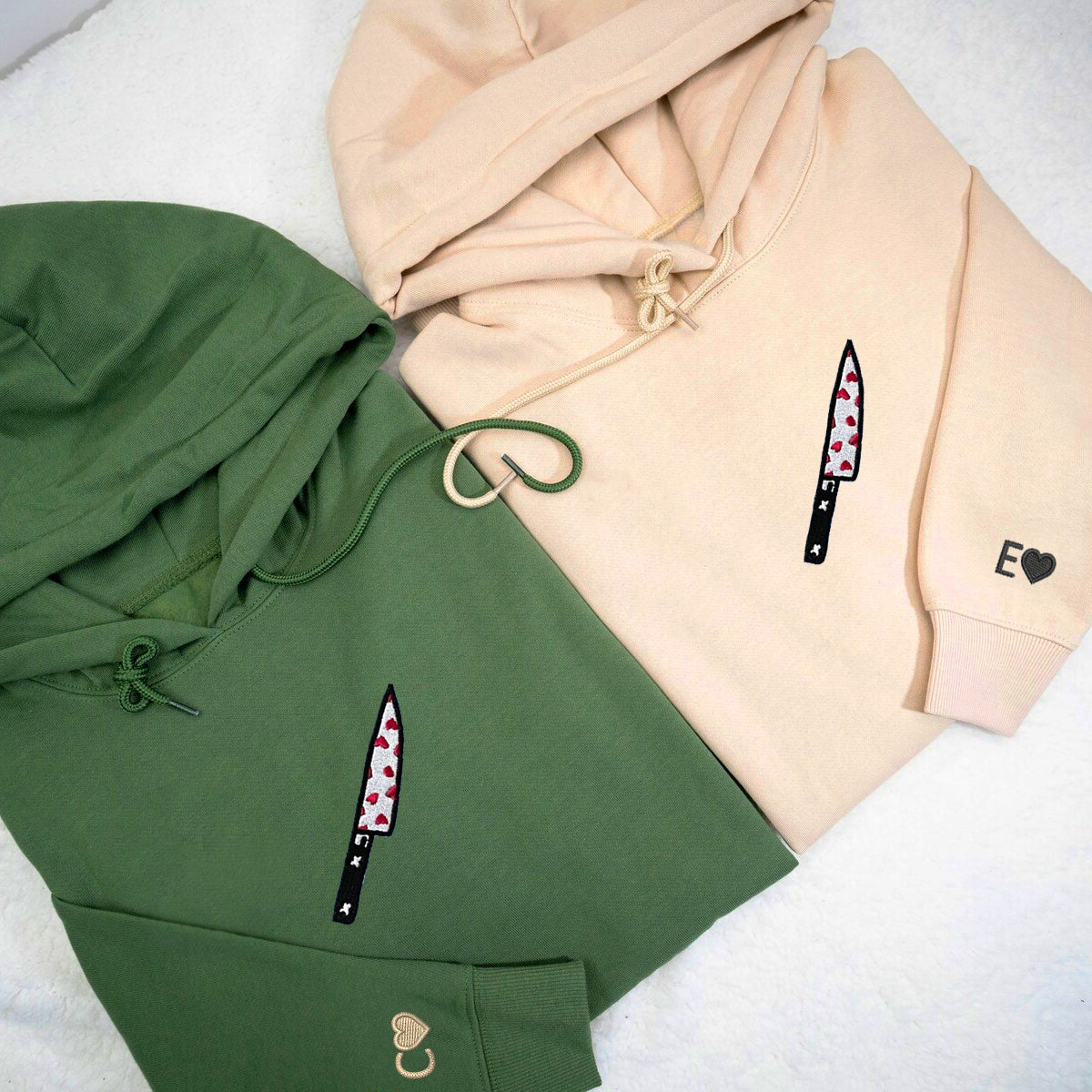 Custom Heart Knives Embroidered Matching Set Couple Sweatshirt Hoodies