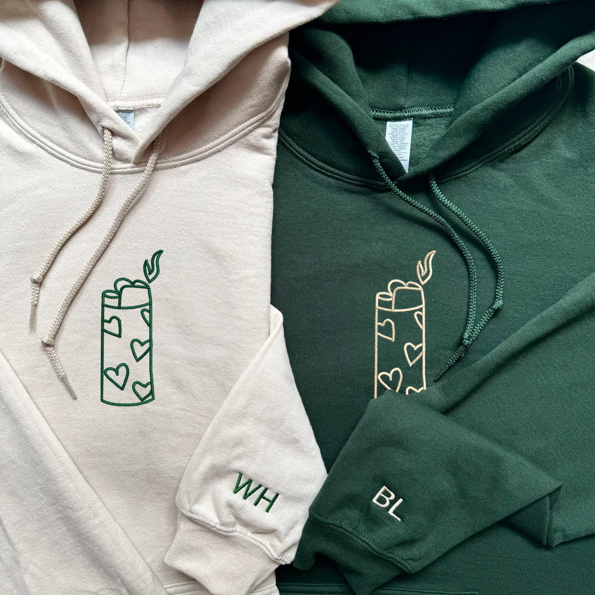 Custom Heart Lighter Embroidered Matching Set Couple Sweatshirt Hoodies