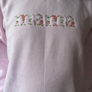 Custom Mama Embroidered Floral Sweatshirt - Trendy Crewneck, Unique Gift for Mom, Custom Embroidery Mother’s Day Personalized