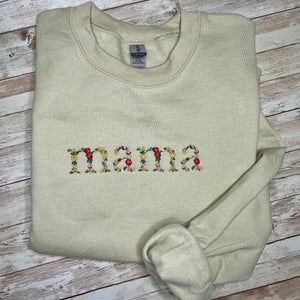 Custom Mama Embroidered Floral Sweatshirt - Trendy Crewneck, Unique Gift for Mom, Custom Embroidery Mother’s Day Personalized