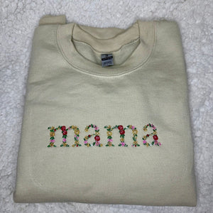 Custom Mama Embroidered Floral Sweatshirt - Trendy Crewneck, Unique Gift for Mom, Custom Embroidery Mother’s Day Personalized
