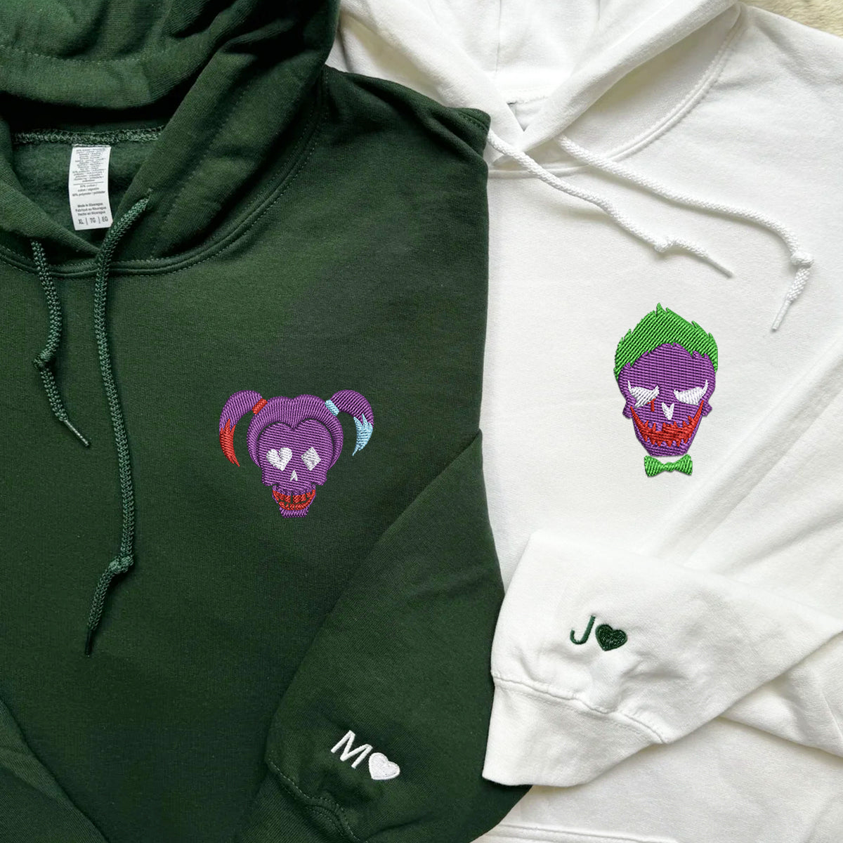 Custom Matching Couple Hoodies, Villain Cartoon Embroidered Sweatshirt For Couples