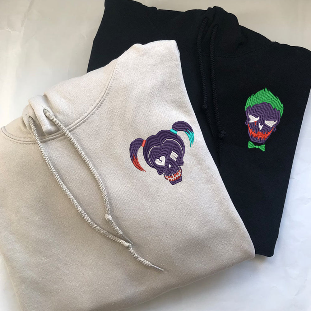 Custom Matching Couple Hoodies, Villain Cartoon Embroidered Sweatshirt For Couples