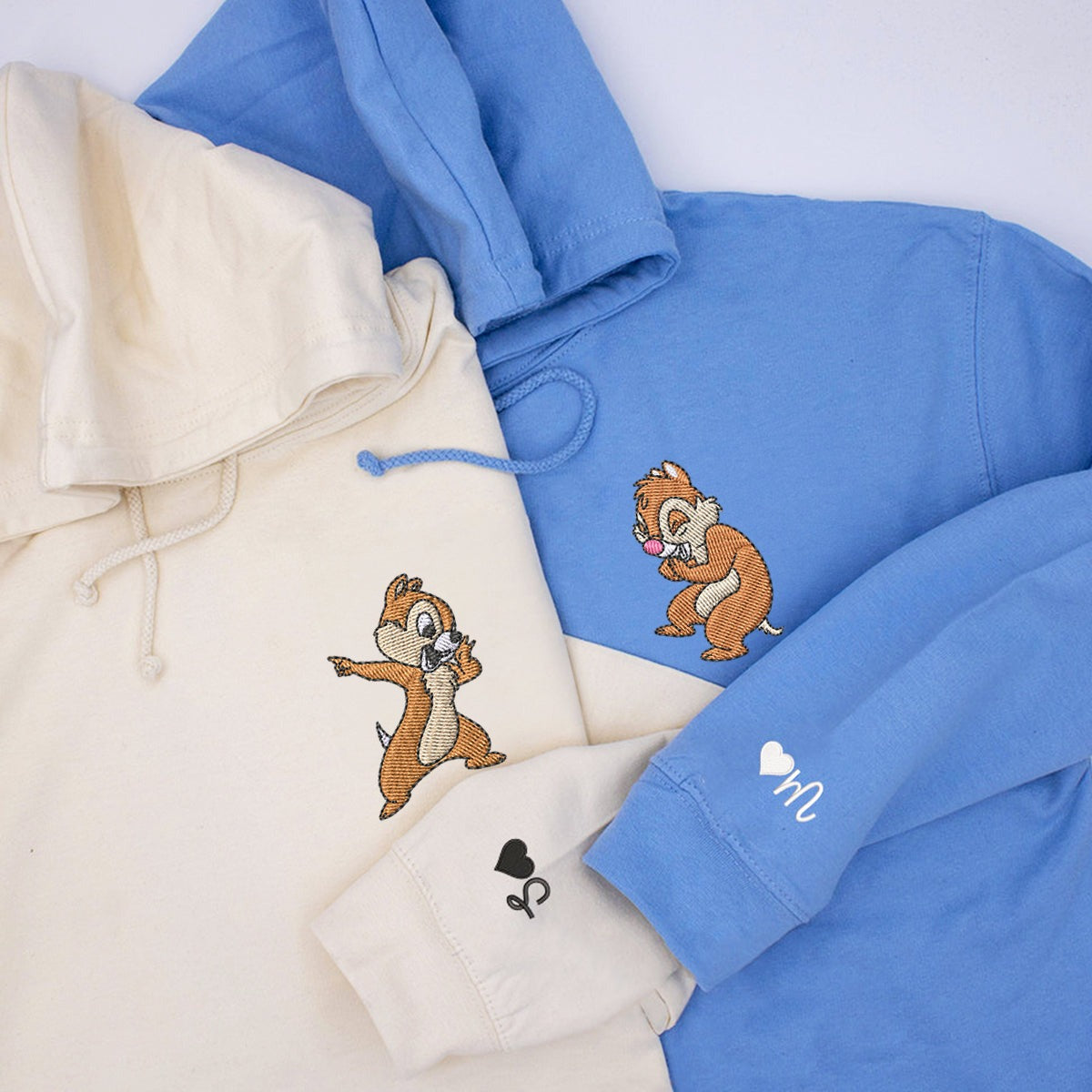 Custom Matching Couple Sweatshirts, Funny Cartoon Squirrels Embroidered Crewneck Sweater