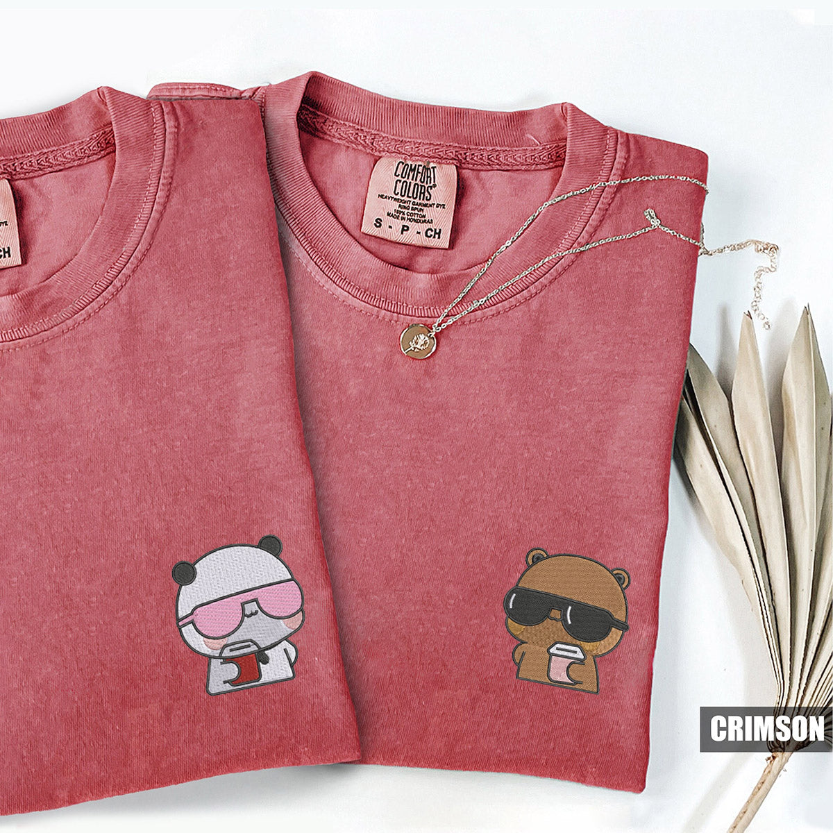 Custom Matching Couple T-shirts with Cute Bear Embroidery