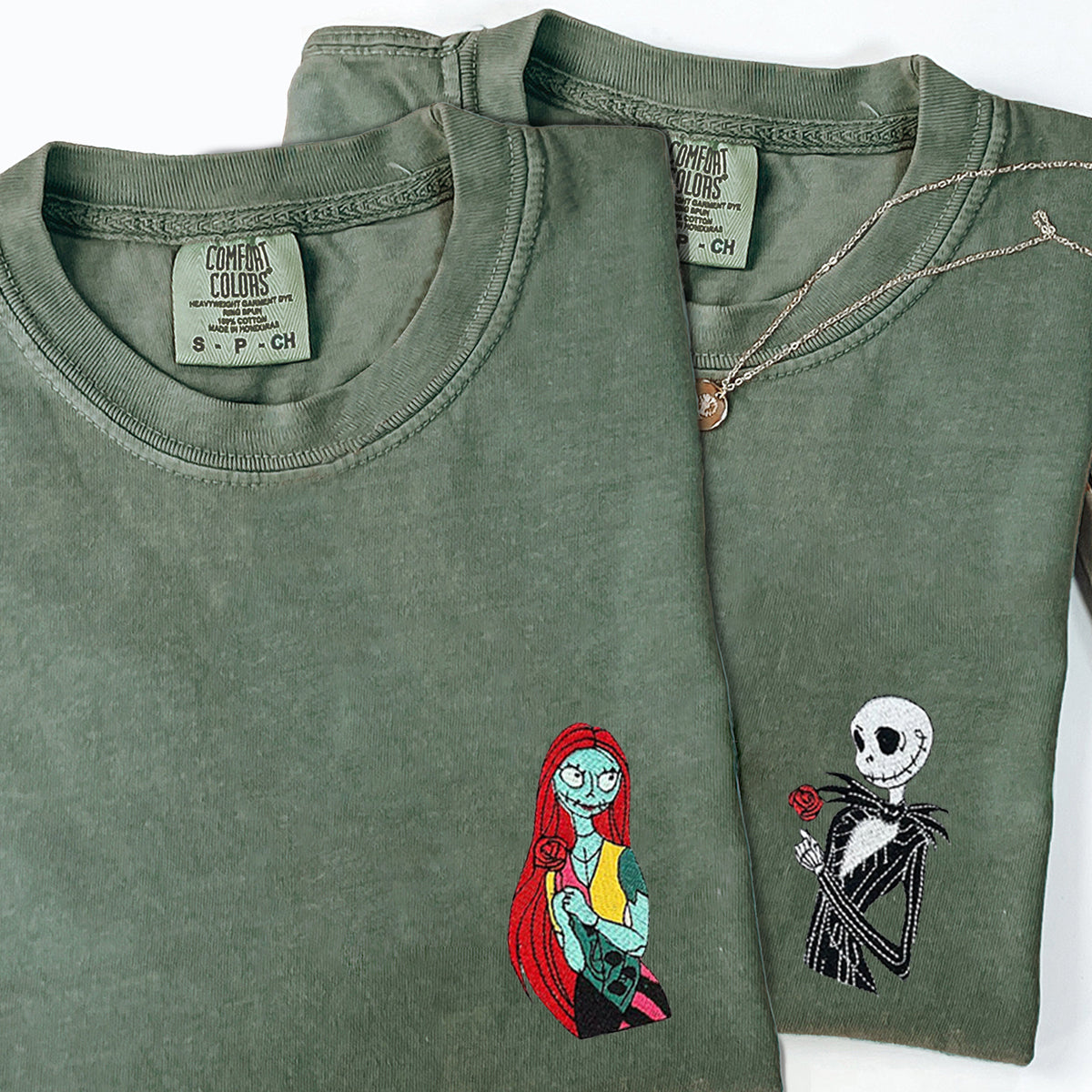 Custom Matching Halloween Couple T-shirts with Cute Spooky Embroidery