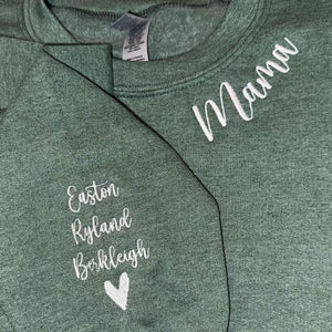 Custom Mom Collar - Personalized Mama Sweatshirt with Kid Names Embroidered, Mother's Day Gift, Birthday Gift for Mom