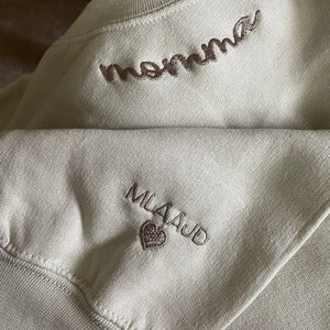 Custom Neckline and Sleeve Embroidered Sweatshirt, Embroidered Mama Sweater with Kids Names Personalized Gift for Mother
