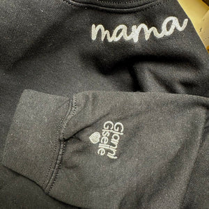 Custom Embroidered Mama Sweatshirt with Heart on Neckline, Personalized Gift for Mom, Mother's Day Gift