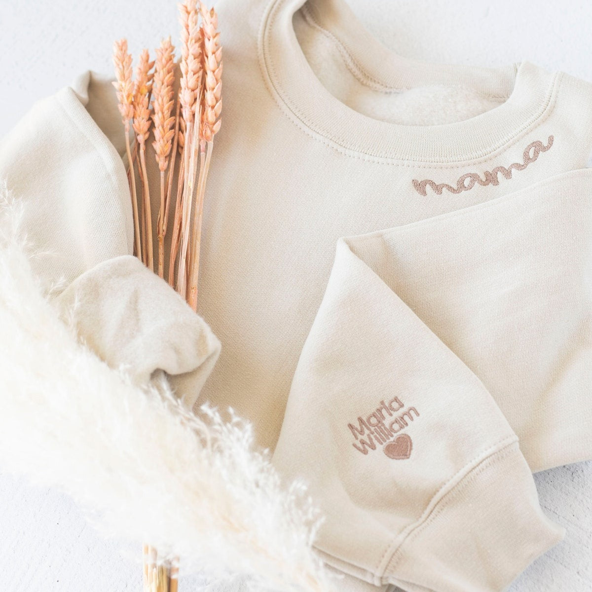 Custom Neckline and Sleeve Embroidered Sweatshirt, Embroidered Mama Sweater with Kids Names Personalized Gift for Mother