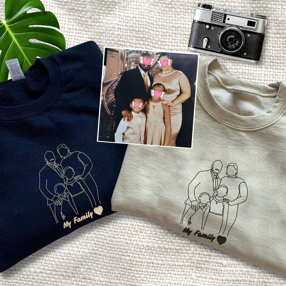 Custom Portrait Embroidered Sweatshirt, Family Portrait Hoodie From Photo, Best Gift for Mother's Day - Father's Day