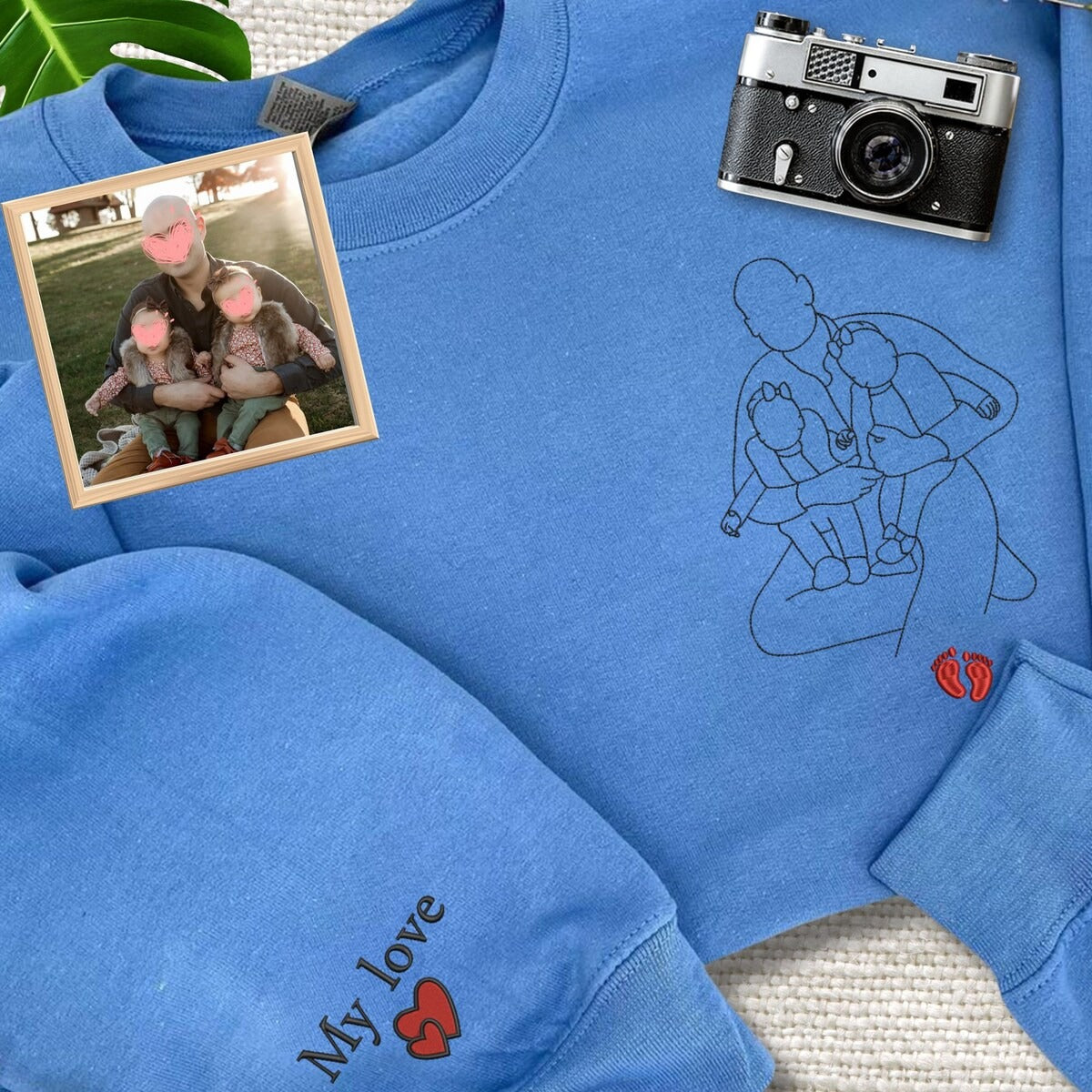 Custom Portrait Embroidered Sweatshirt, Family Portrait Hoodie From Photo, Best Gift for Mother&#39;s Day - Father&#39;s Day