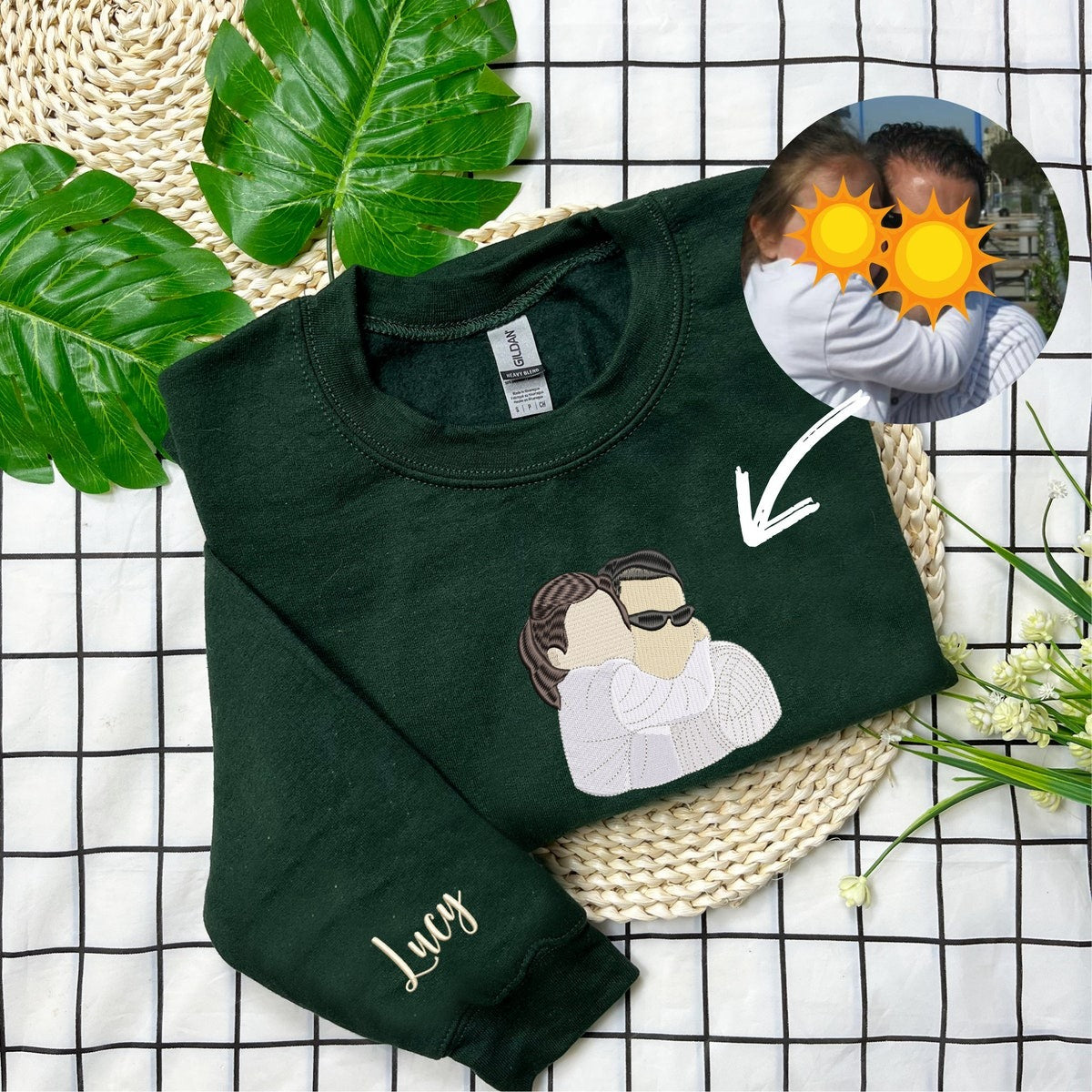 Custom Portrait From Photo Embroidered Sweatshirt For Mom, Personalized Hoodie With Photo, Mother's Day Gift