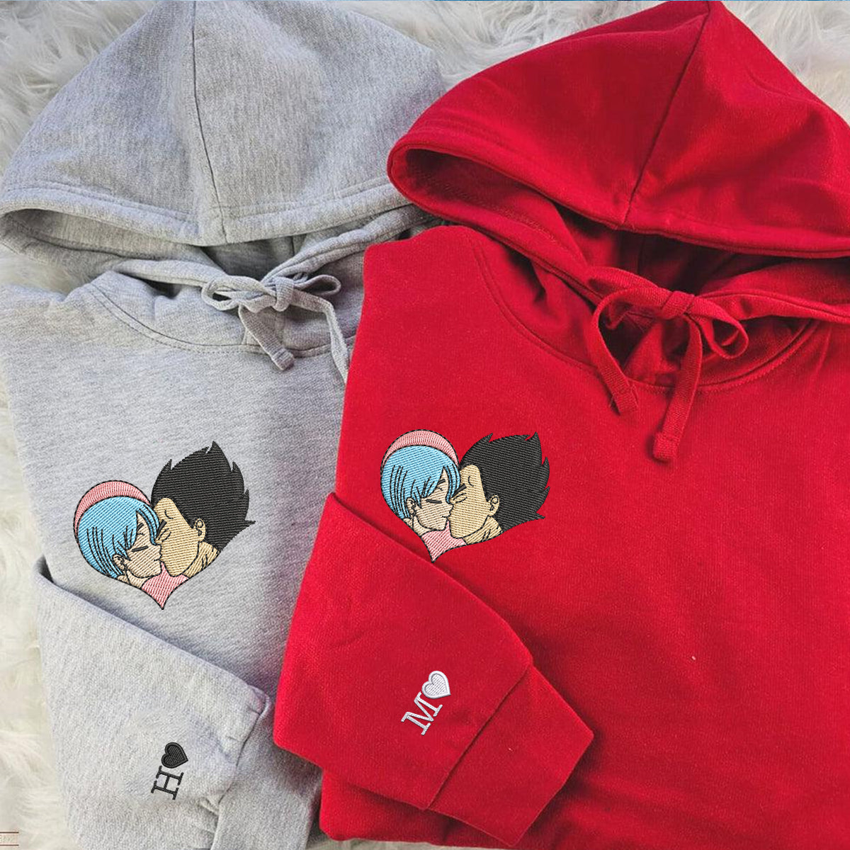 Custom Embroidered Hoodies For Couples, Adorable Romantic Cartoon Matching Hoodie