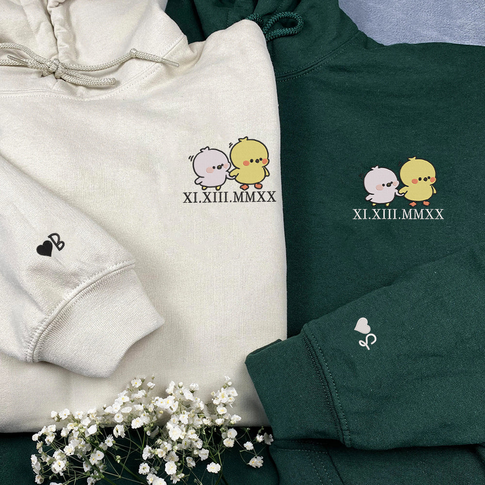 Custom Embroidered Hoodies | Matching Roman Numerals | Cute Chick Design