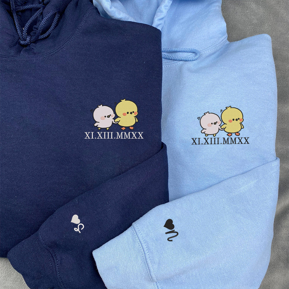 Custom Embroidered Hoodies | Matching Roman Numerals | Cute Chick Design