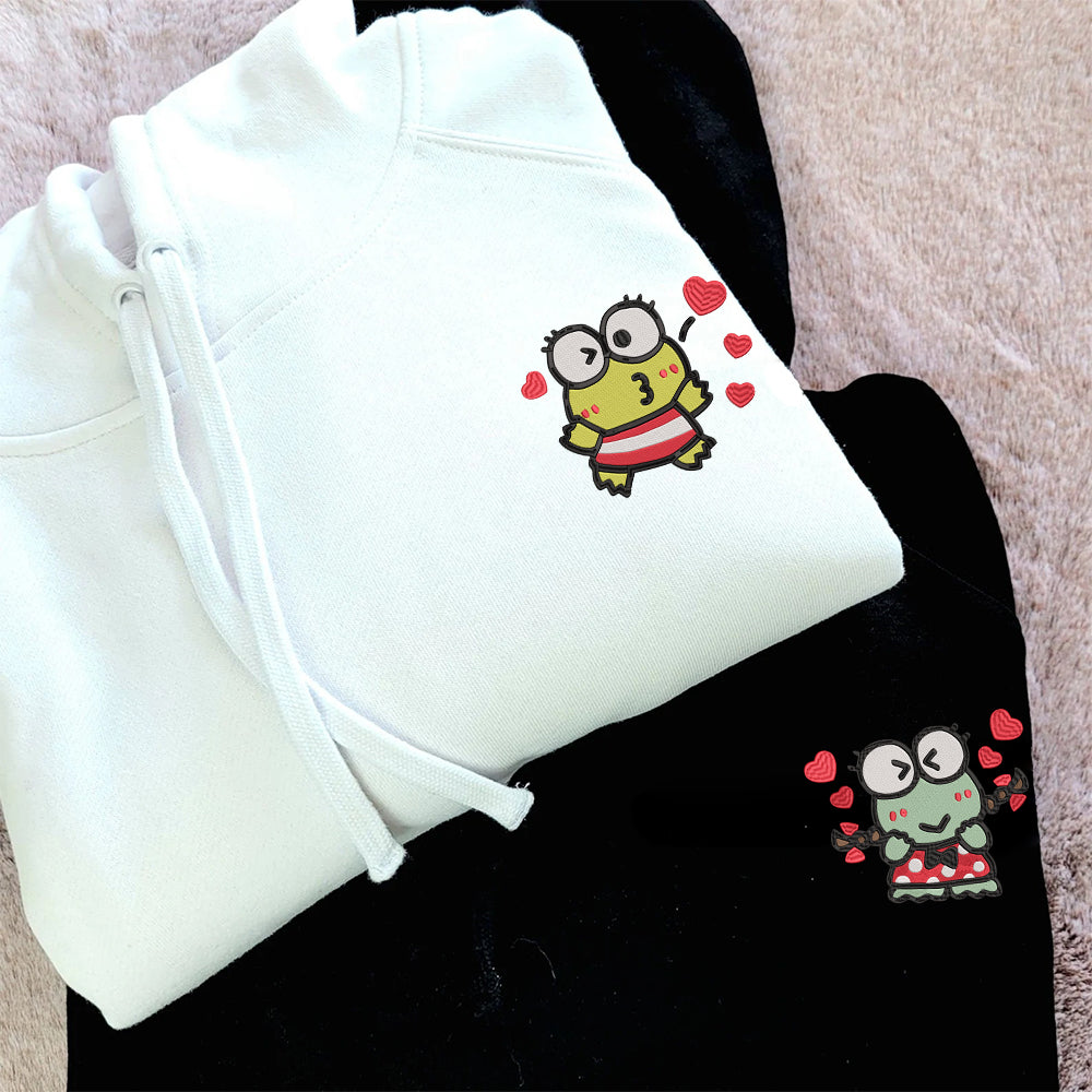 Custom Embroidered Hoodies For Couples, Cute Cartoon Frogs Couples Embroidered Hoodie