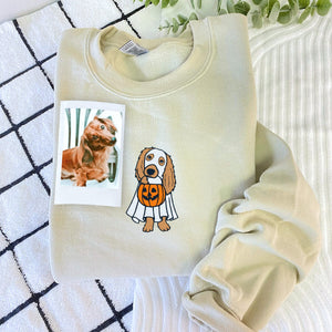Custom Halloween Dog Embroidered Hoodie – Ghost Pet Outfit