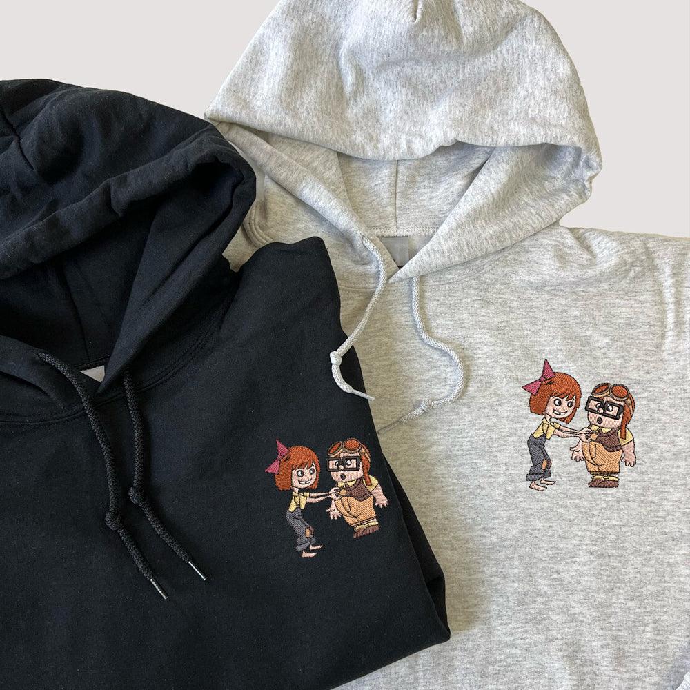 Custom Couple Embroidered Hoodie, Cute Cartoon Lovers in Love Hoodie, Unique Matching Outfit