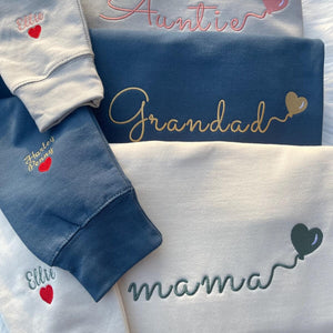 Embroidered Custom Grandma Sweatshirt With Grandkids Names On Sleeve, Personalized Granny Hoodie, Grandma Outfit