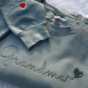 Embroidered Custom Grandma Sweatshirt With Grandkids Names On Sleeve, Personalized Granny Hoodie, Grandma Outfit