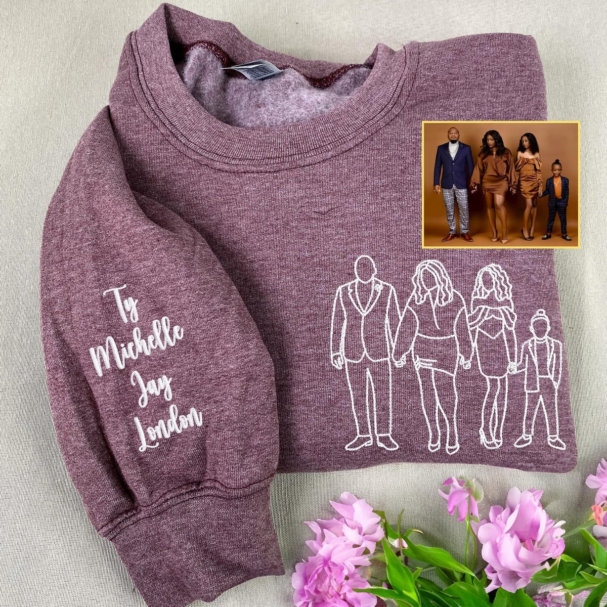 Embroidered Family Portrait from Photo Sweatshirt, Custom Mama Hoodie, Gift For Mom From Daughter, New Mom Gift