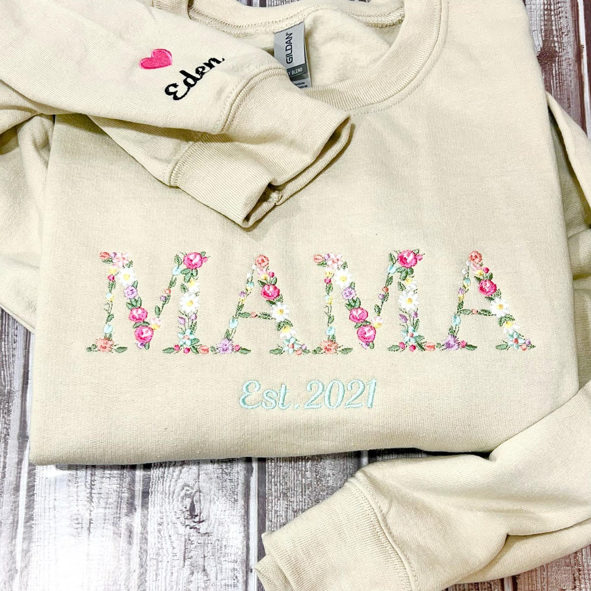 Custom Embroidered Hoodie - Embroidered Floral Letter Mama Sweatshirt, Mama Gift, Mother's Day Gift