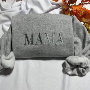 Embroidered MAMA Sweatshirt & Hoodie, Monochromatic Mother's Day Gift. Customizable Mama crewneck, Gift for her