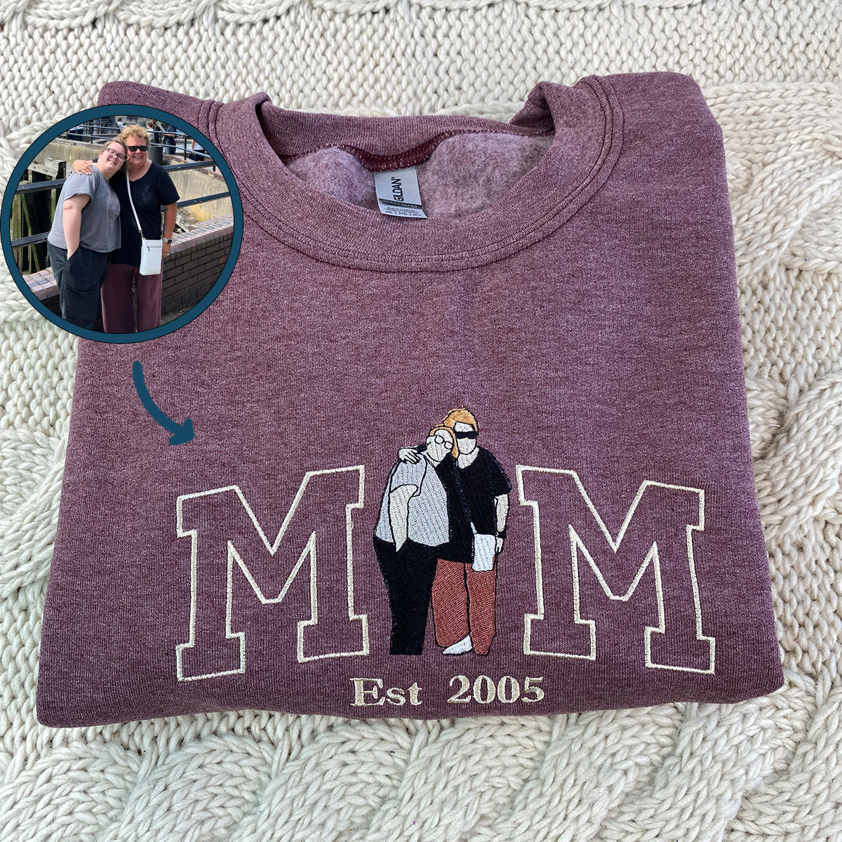 Mom Sweatshirt Custom Mother and Son, Personalized Line Art from Photo Hoodie, Gift for Mom