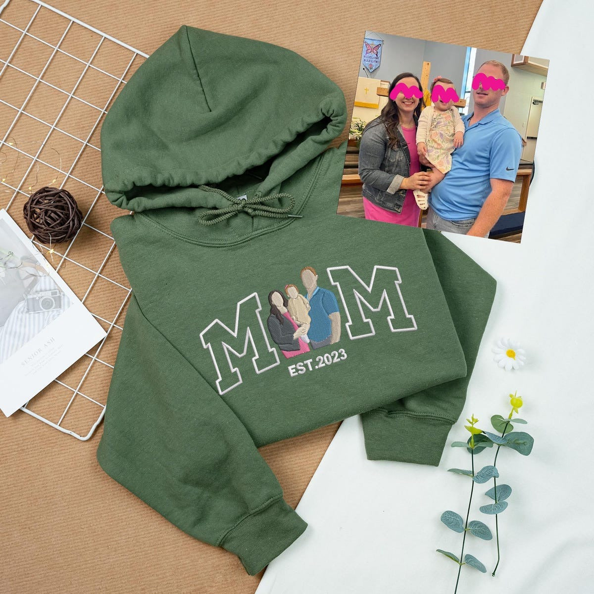 Embroidered Mama Sweatshirt, Custom Embroidered Mother Hoodie, Mom Portrait, Family Portrait, Gift For Mom