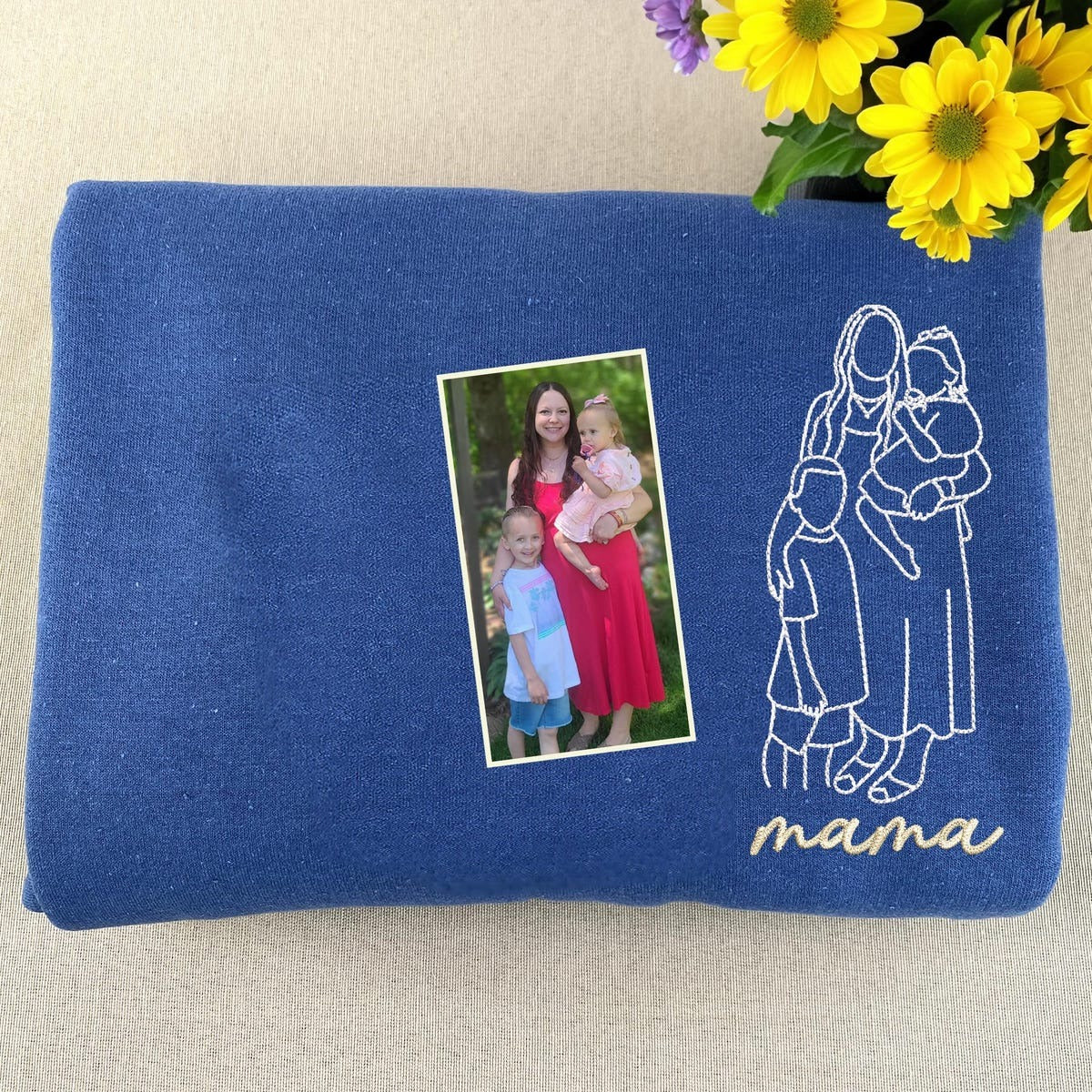 Embroidered Portrait from Photo Sweatshirt, Hoodie. Custom Mama, Family Portrait Sweatshirt, New Mom Gift