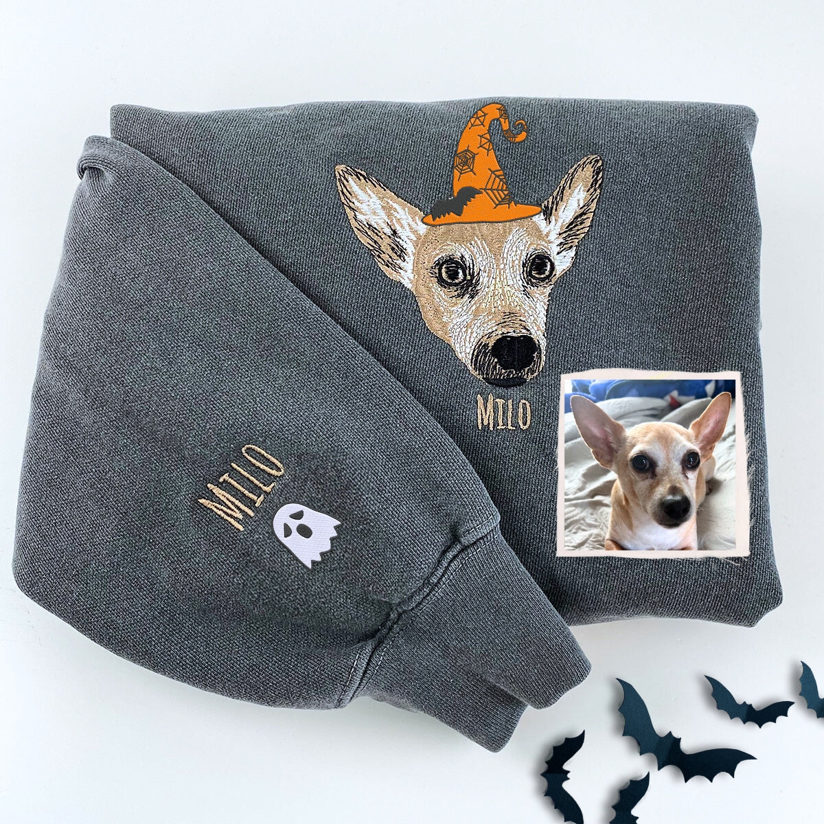 Custom Dog Embroidered Hoodie – Halloween Pet Outfit