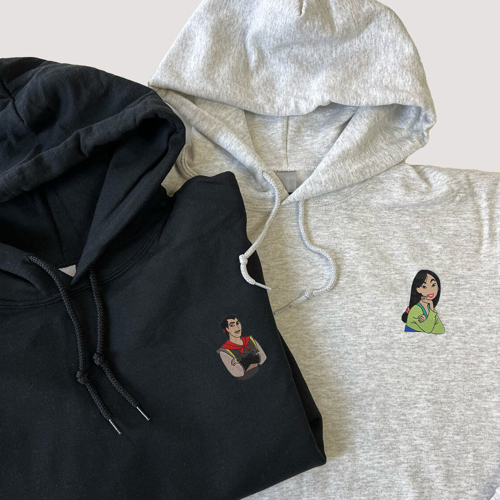 Custom Embroidered Hoodies For Couples, Personalized Couple Hoodies, His Her Hoodies, Cute Cartoons Couples Embroidered Hoodie V1