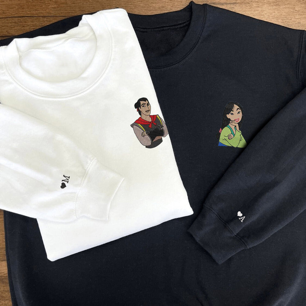 Custom Embroidered Sweatshirts For Couples, Custom Matching Couple Sweatshirt, Cute Cartoons Couples Embroidered Crewneck Sweater