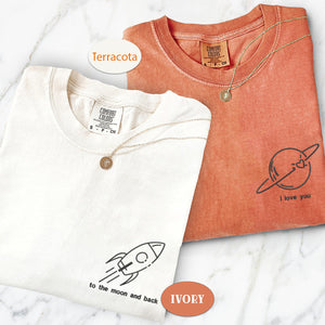 Custom Embroidered I Love You To The Moon And Back Matching T-shirts for Couples