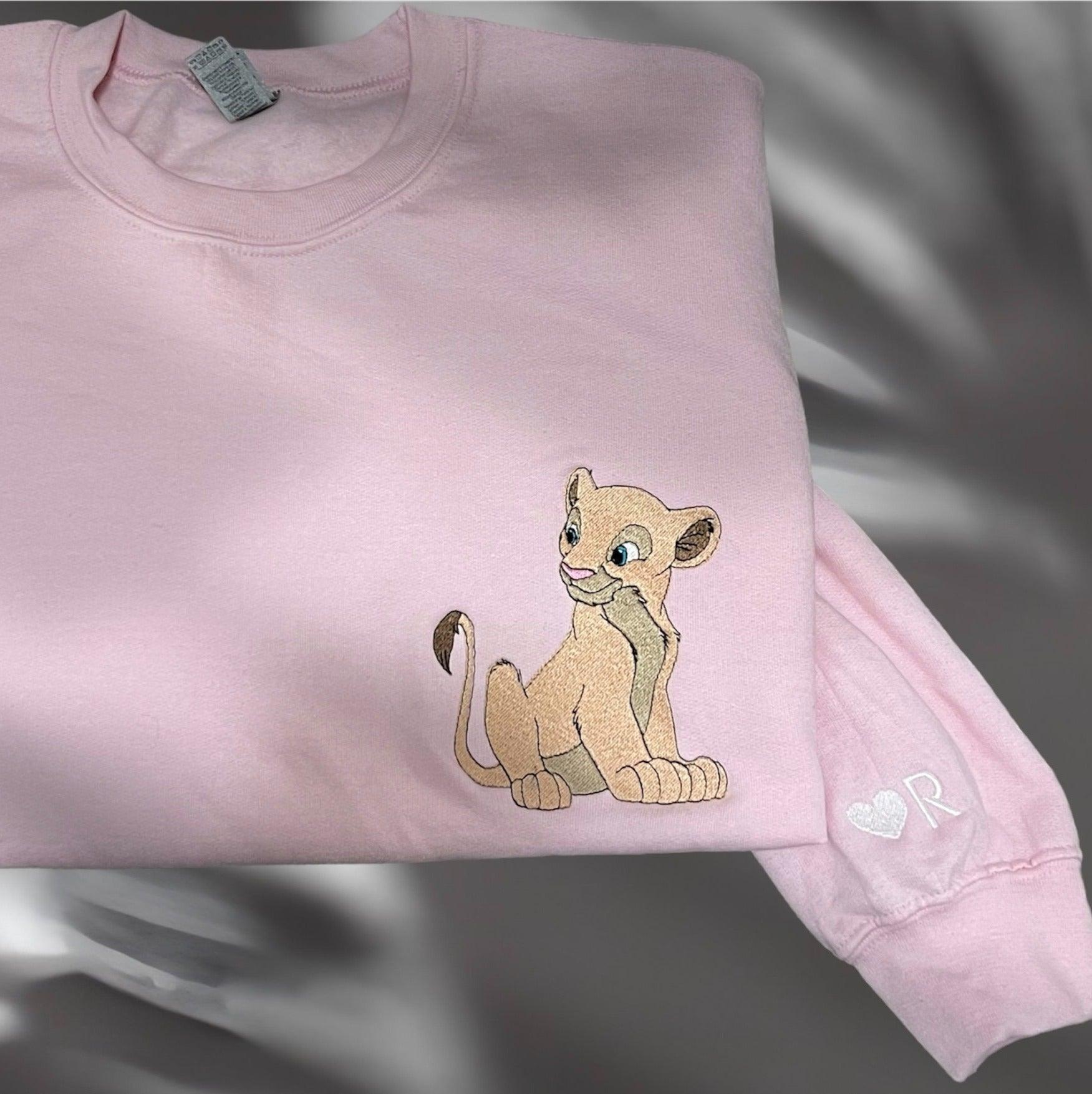 Custom Embroidered Sweatshirts For Couples, Custom Matching Couple Hoodies, Cartoon Lion Inspired Couples Embroidered Matching Couples Sweatshirt