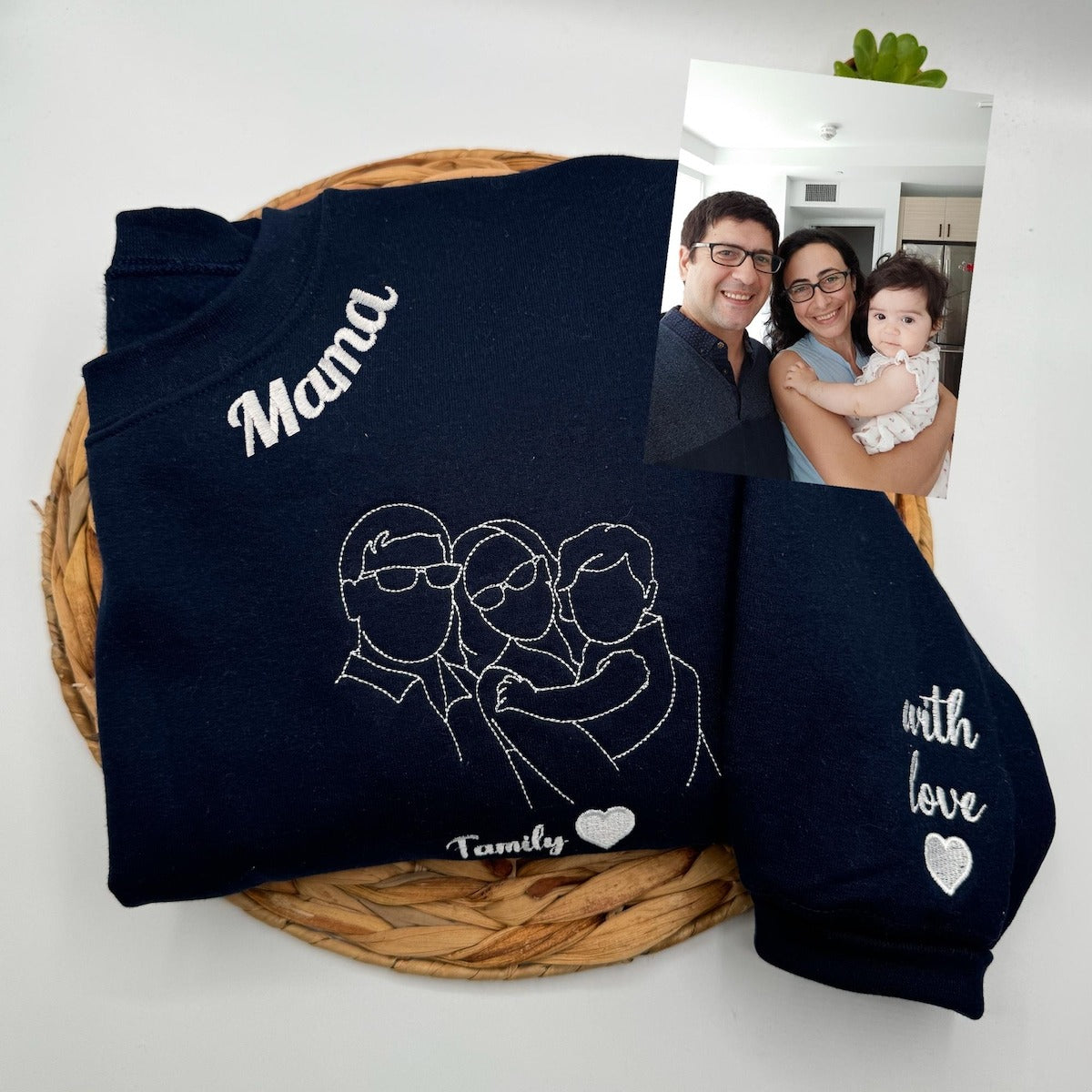 Mama Embroidered Sweatshirt - Hoodie, Custom Mama Portrait Shirt From Picture, Mama Neckline, Personalized Gift For Mom on Christmas