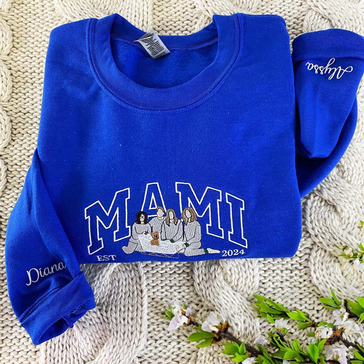 Personalized Mama Sweatshirt with Custom Embroidered Family Portrait | Mother’s Day Gift