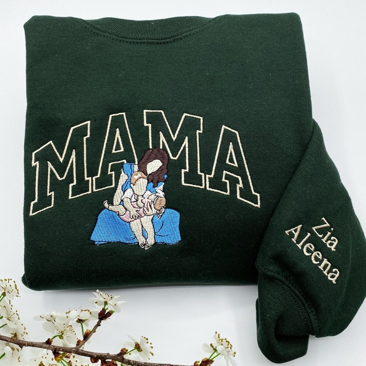 Personalized Mama Sweatshirt with Custom Embroidered Family Portrait | Mother’s Day Gift