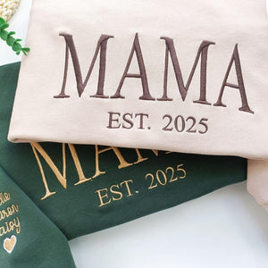 Mom Embroidered Sweatshirt with Est Year, Mama Hoodie, Memorial Gift, Mother's day