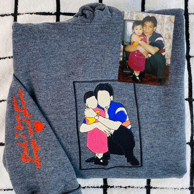 Mom and Daughters Embroidered Portrait From Photo Sweatshirt, Christmas Gift For Mama From Daughter