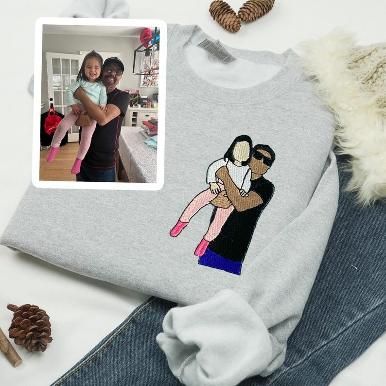 Custom Embroidered Mom Sweatshirt – Personalized Family Portrait Hoodie, Thoughtful Gift for Mom &amp; Grandma