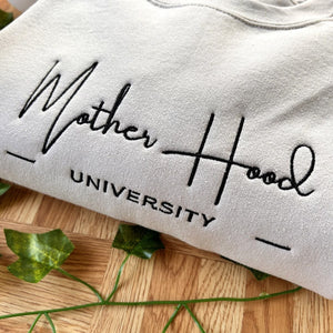 Motherhood University Embroidered Sweatshirt, Mother's Day Sweater, Gift for Mom