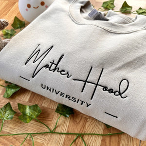 Motherhood University Embroidered Sweatshirt, Mother's Day Sweater, Gift for Mom